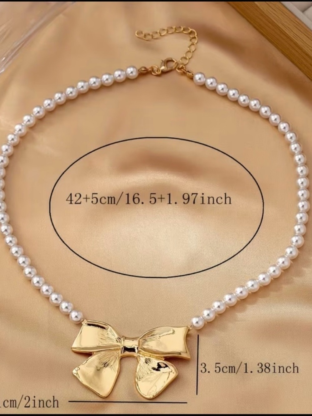 Goldtone Bow Faux Pearl Necklace - Picture 4 of 4